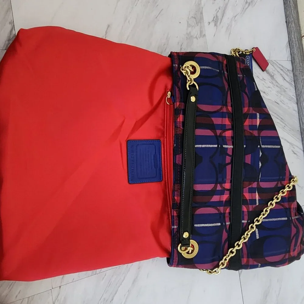 New Rare Coach Poppy Tartan Signature C's Plaid Shoulder Bag